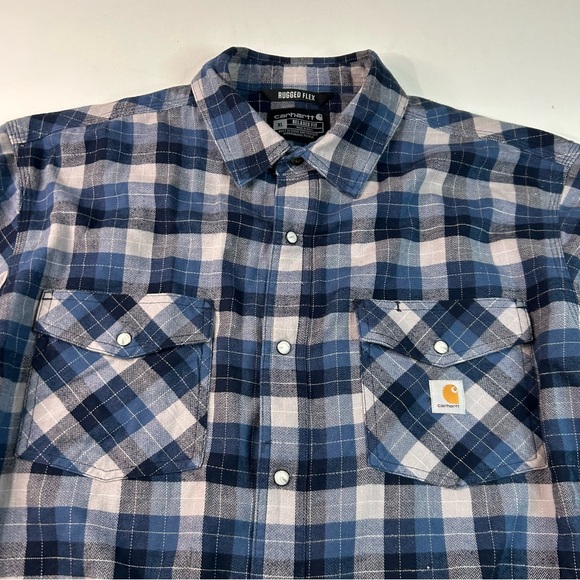 🛠️ Carhartt Rugged Flex Flannel Shirt Mens XL Relaxed Fit Blue Gingham Plaid - Picture 1 of 8